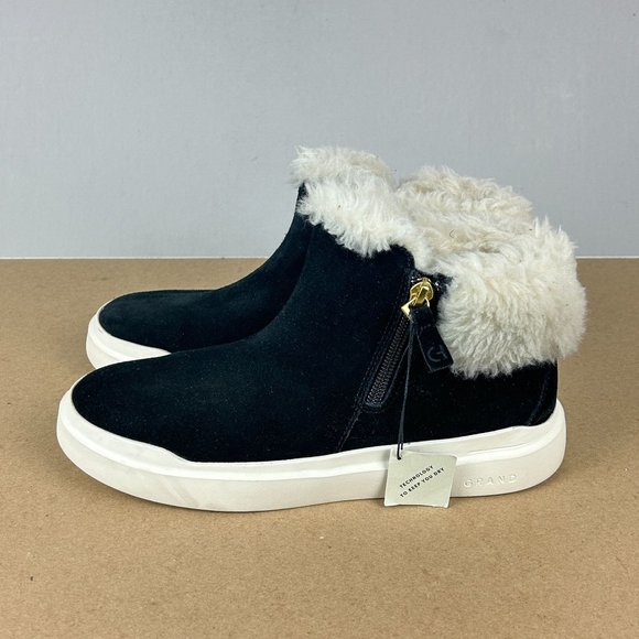 Cole Haan Shoes - Cole Haan Grandpro Rally Suede Ankle Boots Womens 7 Black Faux Fur Lined Zip